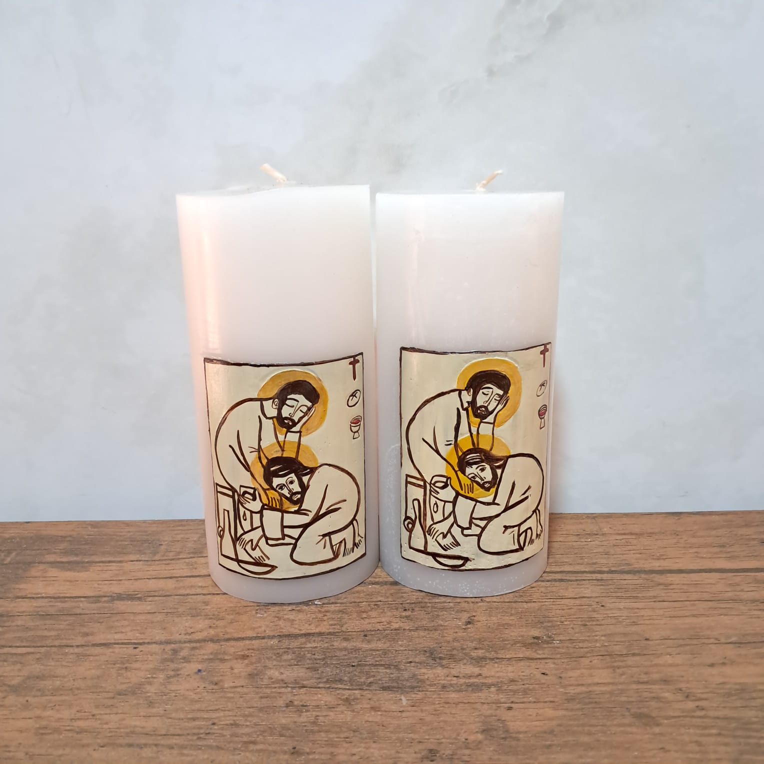 Vela artística del lavatorio de los pies, Cristo lava los pies a Pedro, Jueves Santo